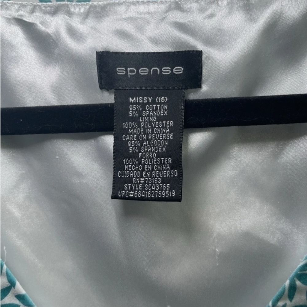 Spense Blue and White Sleeveless V-Neck Sheath Dress - Picture 3 of 7